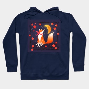 Cute fox , crescent moon and flowers, version 1 Hoodie